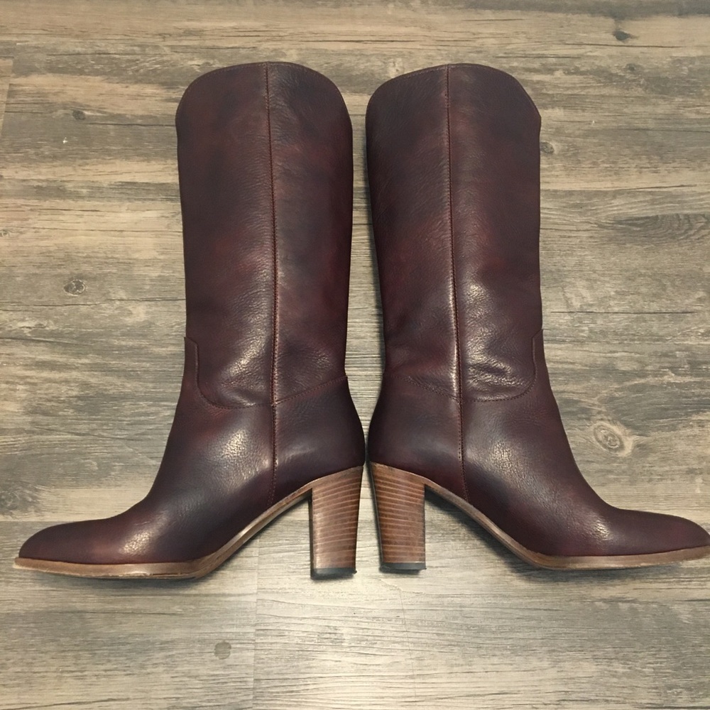 Frye June Tall Brown Leather Heeled Boots